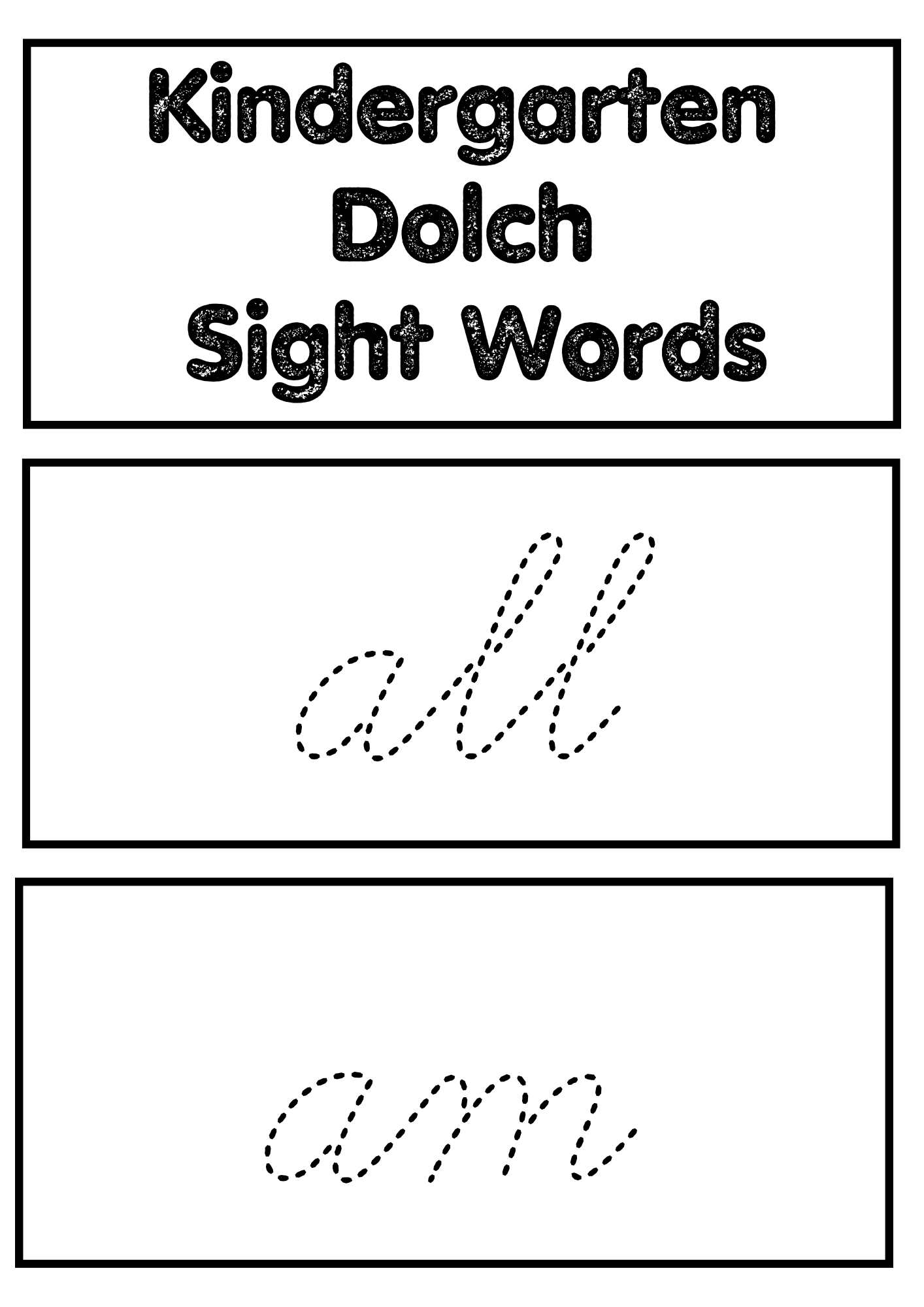 Kindergarten Dolch Sight Words Flashcards – Cursive Tracing Font  3 Cards per Page  Printable PDF